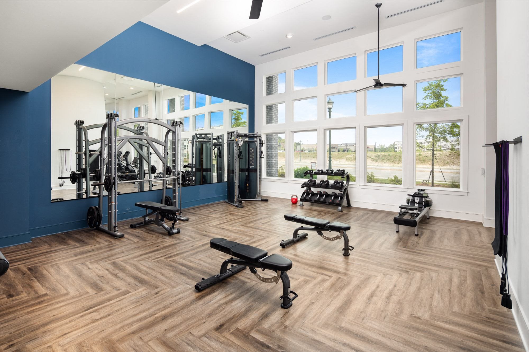 the gym at the flats at big tex apartments